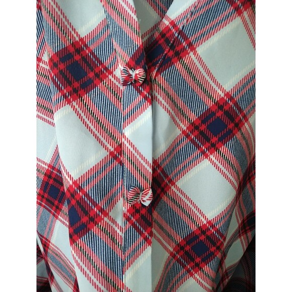 Elle Woman XL V Neck Plaid Shirt Bowtie Long Sleeve Semi Sheer Business Office - Picture 2 of 10